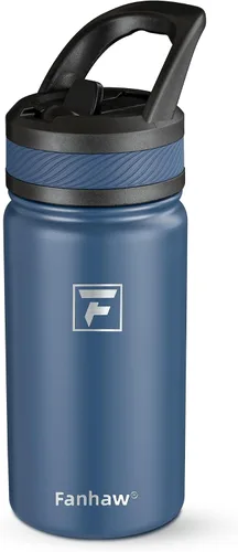 Miniatura 19 de Fanhaw Botella de agua aislada para niños de 14 onzas con tapa de pajita – Acero inoxidable de doble pared al vacío, a prueba de fugas, botellas