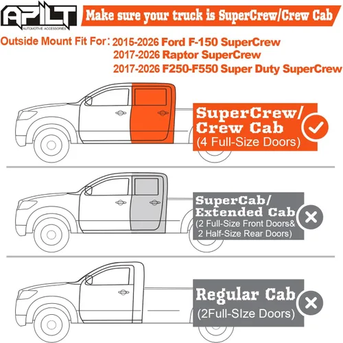 Miniatura 3 de Defensas de Lluvia Montadas en el Exterior Viseras para Ventanas para Ford F-150 SuperCrew 2015-2026 & Raptor/F-250/F-350/F-450/F-550 Super Duty