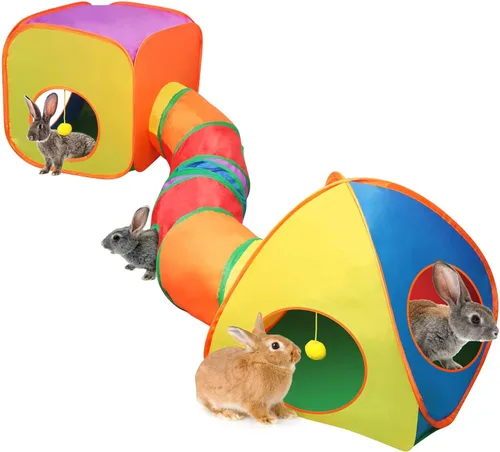 Miniatura 8 de YUEPET Túnel de conejo y cubo plegable tienda de campaña interactiva de túnel arrugado juguetes pequeños escondite de animales con pelota de juego