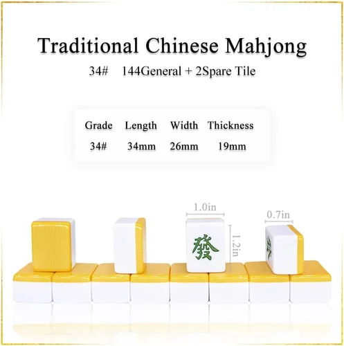 Miniatura 2 de drizzle Juego de Mahjong Chino Set - 146 Azulejos de Tamaño Medio de 1.3 Pulgadas con Instrucciones - Juego Profesional de Mah Jong Amarillo [專業中式麻將]