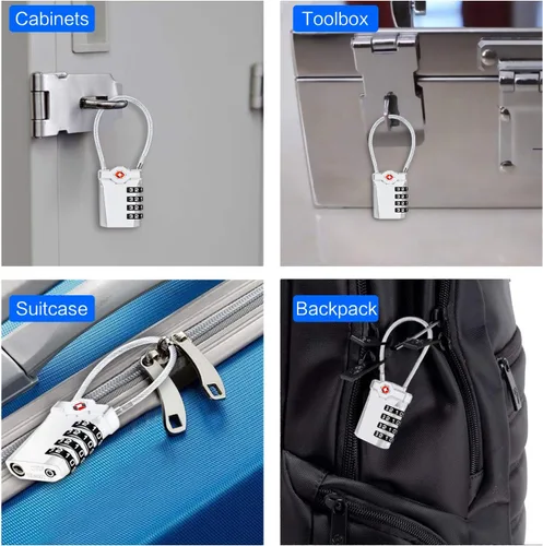 Miniatura 7 de Diyife - Paquete de 2 cerraduras de equipaje TSA con cable flexible de 5.5 in, candado de seguridad con combinación de 4 dígitos para maleta