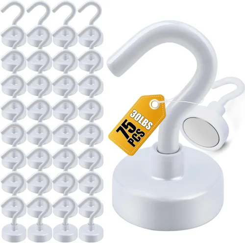 Miniatura 17 de Diymag Ganchos magnéticos, resisten 80 lb, 20 unidades, neodimio de tierras raras fuertes para colgar, colgador magnético para cortina, hogar, Negro