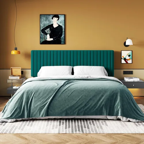 Miniatura 17 de HOOMIC Twin Bed Frame, Velvet Upholstered Platform Bed with Adjustable Vertical Channel Tufted Headboard, Mattress Foundation with Strong Wooden