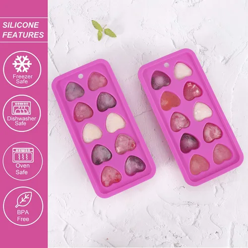Miniatura 7 de Molde de silicona para cubitos de hielo en forma de corazón, paquete de 2, color rosa Sin BPA, apto para lavavajillas, fácil de liberar
