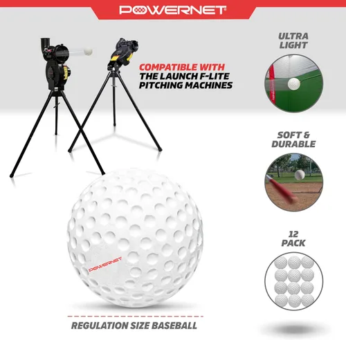 Miniatura 3 de PowerNet Launch F-lite Softball & Baseball Pitching Machine, Dimpled Practice Balls, Bucket of Baseballs, Coaching Bucket Bundle for Pitching