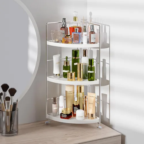 Miniatura 5 de Organizador de esquina de baño de 3 niveles, estante de almacenamiento de maquillaje para el cuidado de la piel, organizador de encimera de Negro