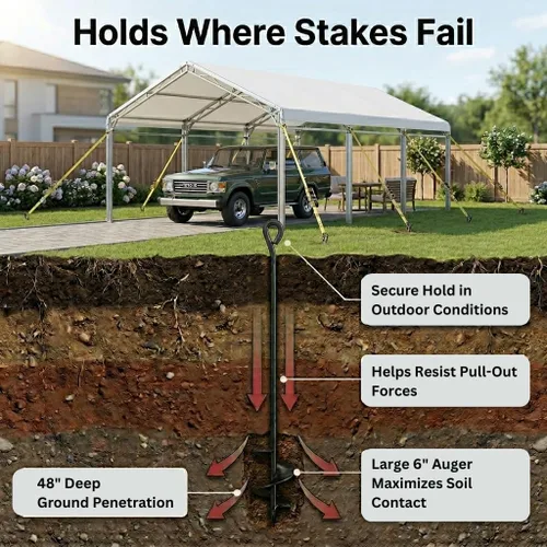 Miniatura 6 de Anclaje de tierra estilo barrena 5/8" x 48" x 6" High-Tensile Steel Construction, Superior Hold, Secure Screw-In Ground Installation, Canopies &