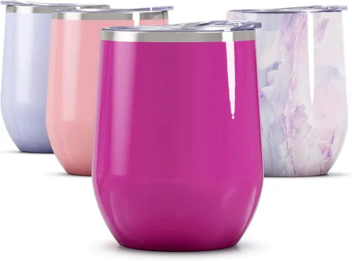 Miniatura 26 de Maars Bev - Vaso de vino de acero inoxidable sin tallo con tapa, aislado al vacío de 12 onzas, a prueba de derrames, apto para viajes, vasos midnight