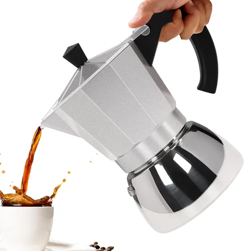Miniatura 10 de Sin Recubrimiento 4 Tazas Olla de Moka de Aluminio y Acero Inoxidable para Preparar Espresso en Estufa, Cafetera Italiana de 220ml 7.44oz Adecuada
