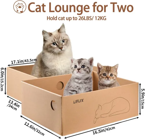 Miniatura 3 de LIFLIX Rascador de cartón para gatos con 2 cajas, 6 almohadillas reversibles para arañazos en caja rascador grande para gatos, 17.1 pulgadas x 13.2