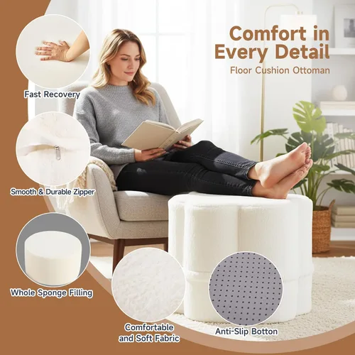 Miniatura 4 de Tiita Puf otomano floral, taburetes otomanos con relleno de trozos de espuma, reposapiés para sofá, sala de estar, habitación de los niños