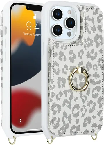 Miniatura 9 de Lipvina Funda para iPhone 13 Pro con tarjetero y correa para mujer, cordón cruzado, soporte de anillo con soporte, cierre a presión, bonitas fundas