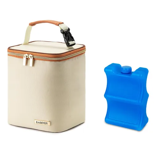 Bolsa térmica para leche materna BABEYER con paquete de hielo, se ajusta a 4 biberones de hasta 9 onzas, bolsa para biberones ideal para madres Crema