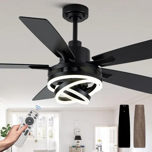 Miniatura 12 de Ventiladores de techo grandes modernos de 72 pulgadas con luces y control remoto, motor CC silencioso reversible de 6 velocidades, ventiladores
