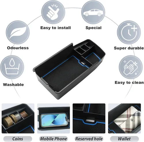 Miniatura 5 de SKTU para 2022 2023 Chevrolet Bolt EUV EV Organizador de consola central inserto de ABS negro, bandeja de materiales, reposabrazos, caja de 2022