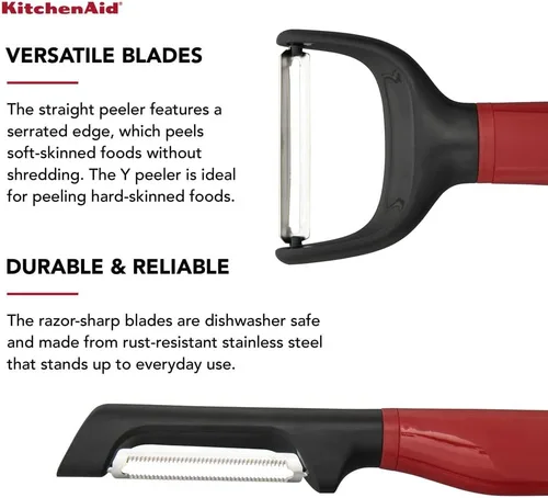 Miniatura 5 de KitchenAid Juego de pelador universal Y y Euro, 2 piezas, rojo imperio