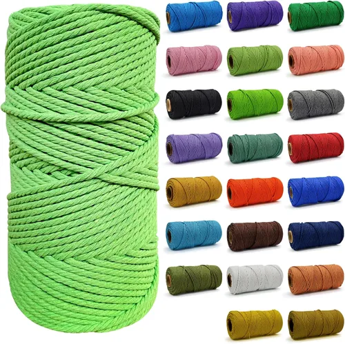 Miniatura 32 de Cuerda de Algodón 8mm x 20 Yardas - Cuerda de Macramé Natural Sin Blanquear - Cuerda de Algodón Trenzada de 3 Hilos para Colgar en la Pared, Blanco