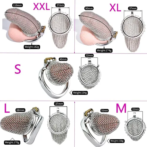 Miniatura 3 de MFMYEE Jaula para pene SM de acero inoxidable, jaula de malla para el pene con 4 anillos para la polla, juego de dispositivos de castidad masculina