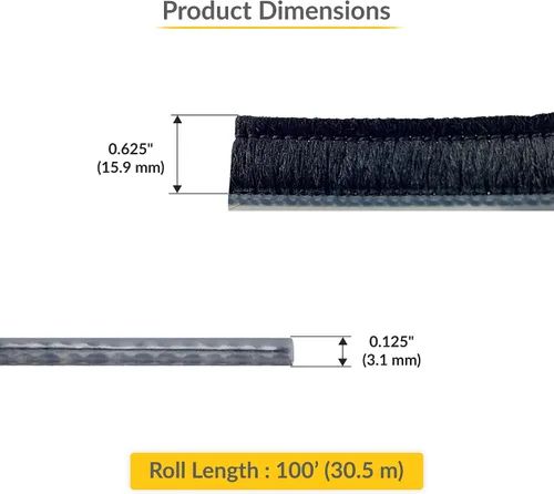 Miniatura 2 de Brixwell Vanguard Burlete de Pelo Astragal de 0.625" de Altura de Pelo, Rollo de 100', Acabado Negro - Tira de Sellado Ajustable para Reducir Aire