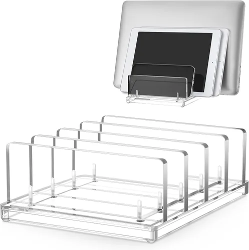 Miniatura 9 de Chunful Soporte vertical ajustable para computadora portátil, soporte acrílico de 3 ranuras para laptop, base invisible para computadora portátil