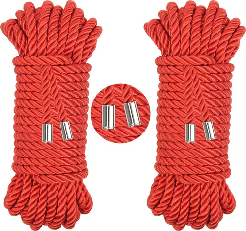 Cuerda de seda suave, cuerda trenzada agradable a la piel (roja, 32 pies)