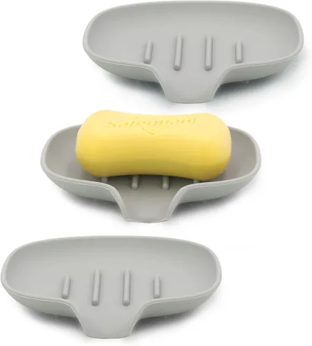 Miniatura 7 de Paquete de 3 jaboneras de silicona con drenaje, soporte para jabón de barra para ducha/baño, bandeja de jabón de cascada autodrenante/ahorrador