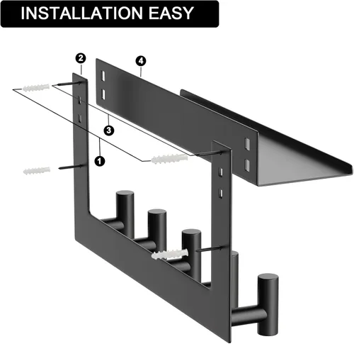 Miniatura 7 de VAEHOLD Perchero de pared con ganchos de pared con ganchos de pared superior e inferior doble estante de entrada con 5 ganchos de acero inoxidable