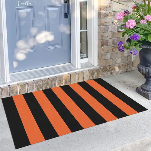 Miniatura 13 de KILOCOCO Alfombra a Cuadros de Patrón Buffalo - Tapete para Puerta Exterior, Negro y Blanco para Exteriores, Alfombra de Algodón Lavable para Puerta