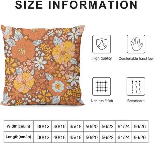 Miniatura 2 de Juego de 2 fundas de almohada florales retro de los años 70, Groovy Funky Hippie Flor Naranja Estética Boho Fundas de Almohada de 16 x 16 pulgadas