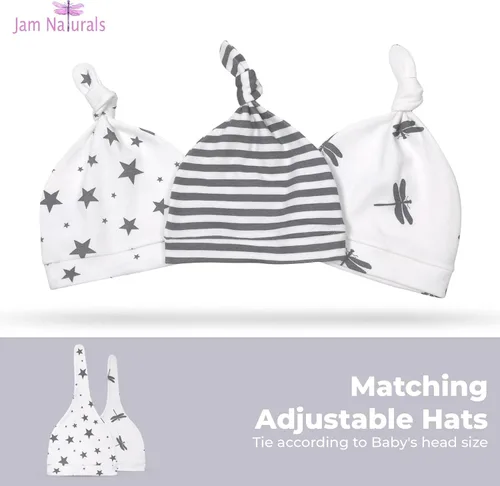 Miniatura 5 de Jam Naturals - Conjunto de 3 mantas y gorro de velcro ajustable con lazo orgánico, Gris