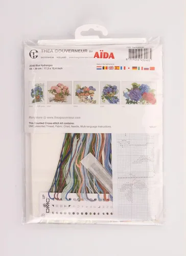 Miniatura 4 de Thea Gouverneur - Kit de punto de cruz contado, hortensia azul, Aida, 16 unidades, kits de bordado para adultos, manualidades, hilos de bordado DMC