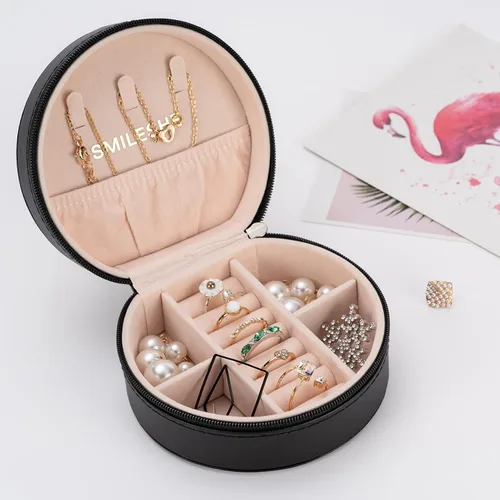 Miniatura 2 de Smileshe Joyero de viaje, mini organizador portátil con cremallera, de piel sintética, pequeñas cajas de almacenamiento para anillos, aretes