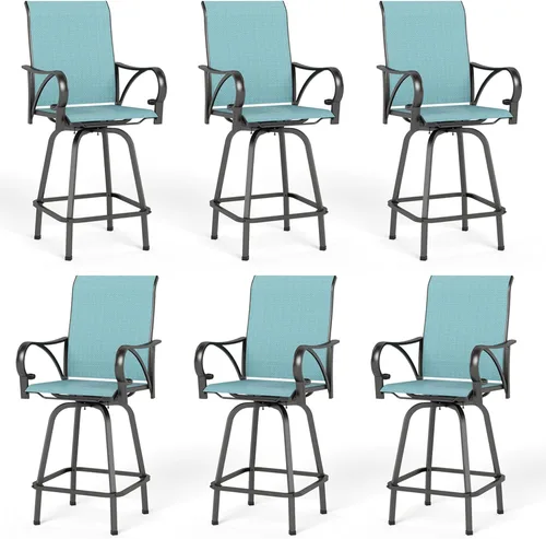 Miniatura 33 de Juego de 4 taburetes de bar para exterior de MFSTUDIO, sillas giratorias de patio con altura de barra, barras de bar de patio con respaldo alto
