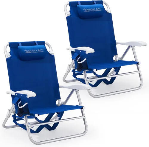 Miniatura 17 de Old Bahama Bay Silla de playa tipo mochila, paquete de 2, silla reclinable ligera de aluminio de 5 posiciones para adultos, soporte resistente, 400