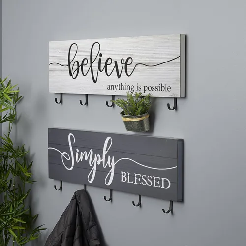 Miniatura 6 de MELANNCO Sentiment - Ganchos de pared para exhibición de pared, juego de 2, 32 x 12 pulgadas, color blanco y gris