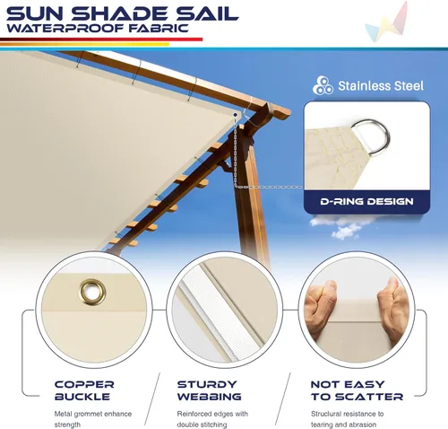 Miniatura 4 de Windscreen4less Vela de Sombra Solar Impermeable de 10' x 24' con Borde Recto, Toldo Cobertura para Exteriores, Bloqueo UV para Césped, Patio