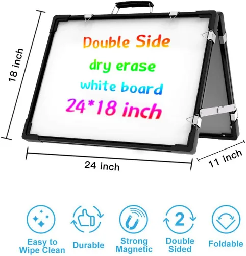 Miniatura 5 de Pizarra blanca de borrado en seco, pizarra blanca portátil de doble cara, soporte magnético plegable para colgar en la pared, caballete para niños