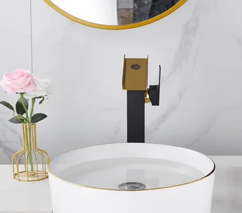 Miniatura 6 de Grifo de Recipiente Negro para Baño Cascada Boquilla Abierta LED Cambio de Color por Temperatura Grifo de Lavabo para Fregadero de Tazón Mango