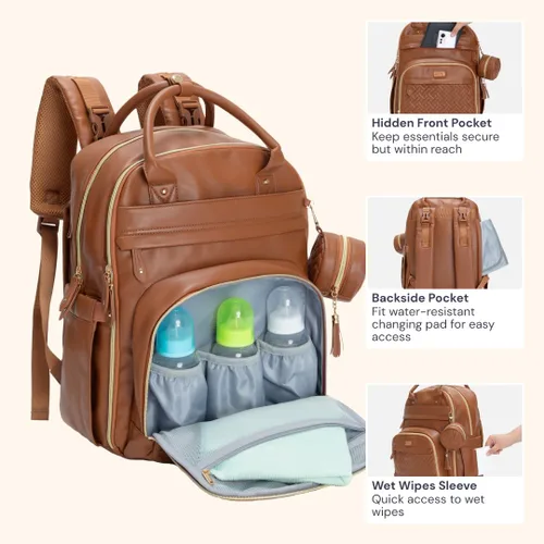 Miniatura 88 de BabbleRoo - Mochila para pañales - Bolso de viaje con artículos esenciales para bebés - Mochila multifunción resistente al agua, bolso de viaje