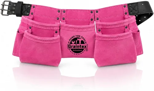 Graintex DS2139 :: Cinturón portaherramientas de 9 bolsillos para niños en color rosa, cuero de ante, cinturón real para niños, delantal de