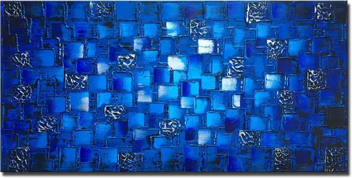 Miniatura 12 de MyArton Arte de pared de lienzo texturizado, cuadrados abstractos, pintado a mano, pintura al óleo moderna de color azul oscuro, imagen