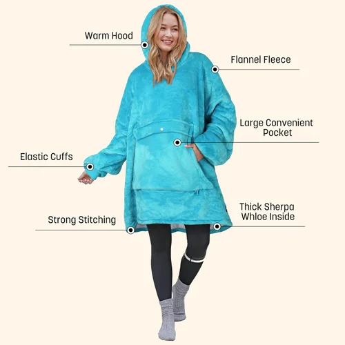 Miniatura 3 de Catalonia Sudadera extragrande tipo manta con capucha, sudadera de sherpa portátil para adultos, hombres y mujeres