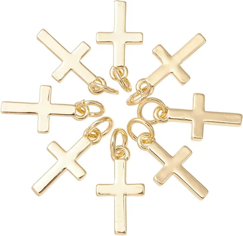 Miniatura 9 de KitBeads 10 dijes de cruz chapados en oro real de 18 quilates de latón con dije colgante de Jesús, mini colgantes de crucifijo de Cristo para hacer