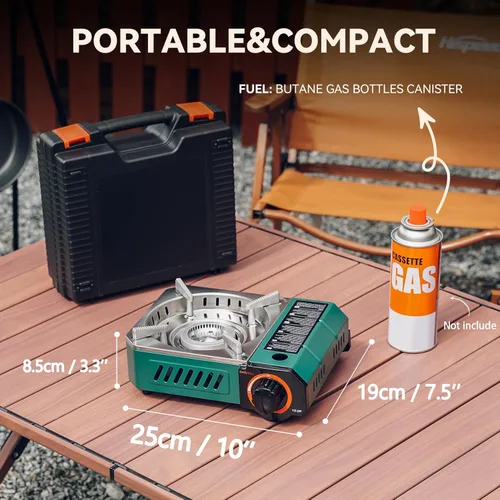 Miniatura 2 de Estufa moderna para acampar con funda de transporte, mini estufa de gas butano portátil de 10 x 7.5 pulgadas, 6900 BTU para patio, cocina, hotpot
