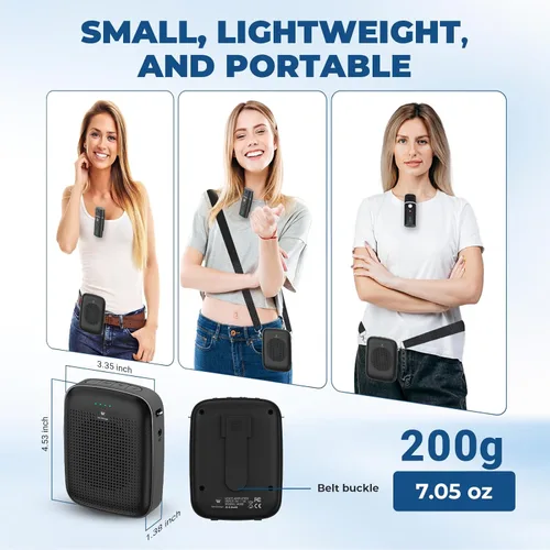 Miniatura 5 de Amplificador de voz con micrófono inalámbrico de solapa, megáfono personal para profesores, mini sistema PA Bluetooth portátil de 15 W y micrófono