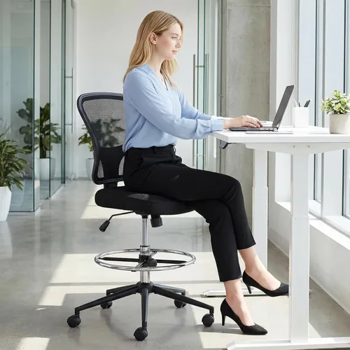 Miniatura 7 de Silla de dibujo sin brazos, silla de oficina alta, altura ajustable, respaldo alto, silla de escritorio ergonómica, taburete de dibujo, taburetes