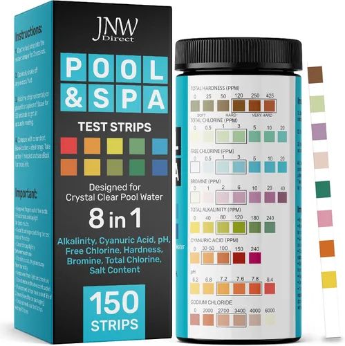 Miniatura 12 de JNW - Tiras de prueba de piscina 7 en 1, 100 tiras de prueba rápidas y precisas para agua de piscina, tiras de prueba de spa para bañera