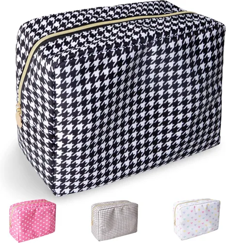 Miniatura 102 de izuzta Bolsa de maquillaje pequeña de nylon para bolso, linda bolsa de cosméticos con cremallera, bolsa de maquillaje preppy, Azul, Mini 2-Azul