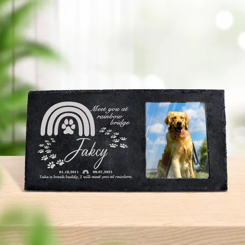 Miniatura 7 de Farfume Piedras conmemorativas personalizadas para mascotas con foto y texto Marcadores personalizados para tumbas para mascotas Lápidas
