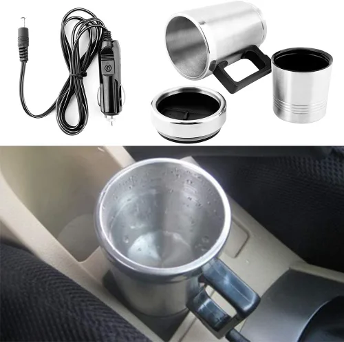 Miniatura 2 de Acouto Hervidor eléctrico para automóvil de 12 V, 11.8 fl oz + 5.1 fl oz, acero inoxidable, enchufe para automóvil, hervidor eléctrico, café, té